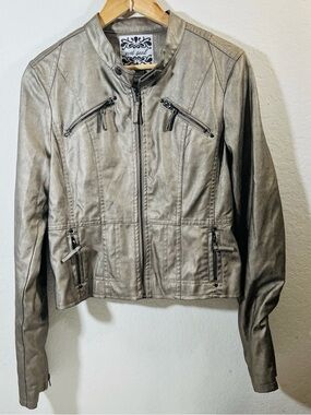 Wet Seal Metallic Silver Zip-Front Moto Jacket